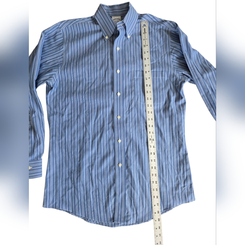 Brooks Brothers Blue and White Stripe Button-Down Dress Shirt 15 - Picture 3 of 7